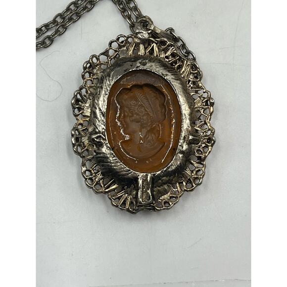 Vintage Brown Topaz Glass CAMEO Intaglio PENDANT Necklace‎ victorian revival - Picture 7 of 7